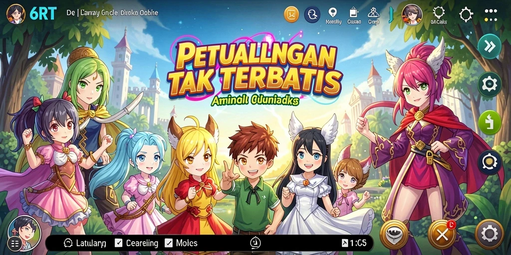 Tampilan gameplay mendebarkan di dalam dunia anime yang penuh warna.