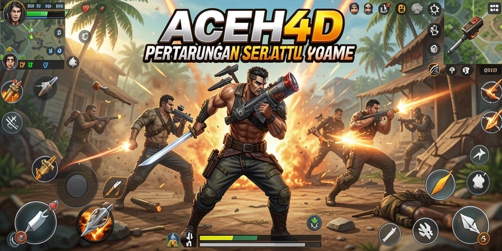Tampilan aksi mendebarkan dari gameplay ACEH4D di arena Battle Royale.