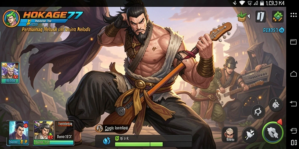 Screenshot HOKAGE77 menampilkan gameplay seru dengan musik yang mengalun.
