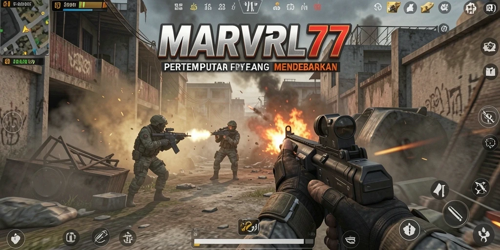 Screenshot memperlihatkan intensitas pertempuran dalam MARVRL77 dengan grafis berkualitas tinggi.