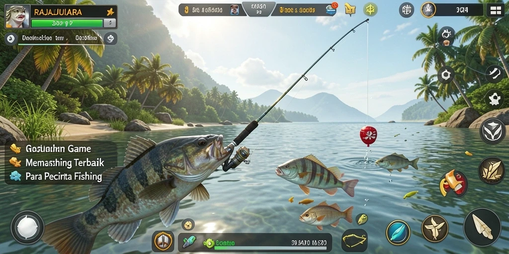 Screenshot RAJAJUARA menampilkan gameplay memancing yang realistis dan seru.