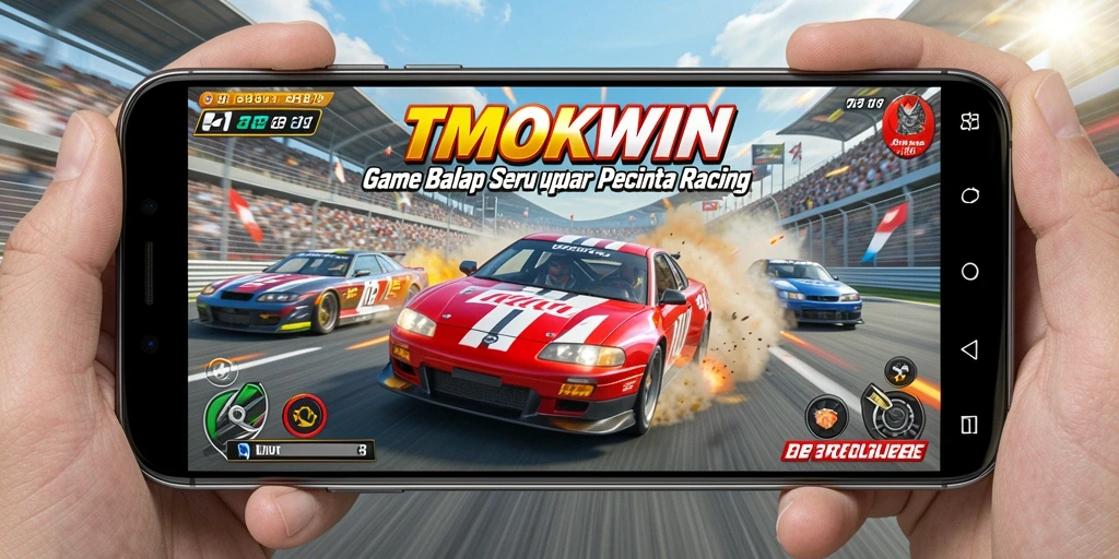 Screenshot gameplay TMOKWIN menampilkan balapan seru di trek menantang.
